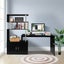 Black Office Computer Desk L Shaped Rotating Corner Study Writing Table Shelves Carousel 7