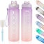 Motivational Water Bottle 32oz with Time Marker, Leakproof Sports Bottle-Purple Carousel 1