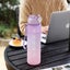 Motivational Water Bottle 32oz with Time Marker, Leakproof Sports Bottle-Purple Carousel 6