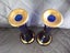 2 x COBALT BLUE GLASS CANDLE STICKS WITH GOLD TONED TRIM Carousel 2