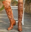 ~ SALE Womens Size 8.5 Knee-High Western Cowboy Boots Tan PU Leather Carousel 1