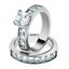 Princess Round Cut AAA CZ Stainless Steel Wedding Band Ring Set Women Size 6-10 Carousel 4