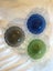 $1NR! Three coloured glass candy dishes with lattice edge 220/5 Carousel 2