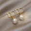 Retro Pearl Drop Earrings with Crystal Letter D Design Carousel 1