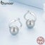 Womens 925 Sterling Silver Quality Shell Pearl Ear Buckles Elegant Hoop Earri... Carousel 3