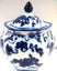 Temple Jar, Hexagonal, White, blue floral design. Carousel 1