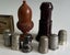 Carved Matai acorn & bakelite needle holders plus thimbles Carousel 1