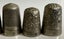 Carved Matai acorn & bakelite needle holders plus thimbles Carousel 8