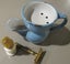 Lovely Antique Art Deco Era Duck Egg Blue Enamel Shaving Mug Brush & Brass Razor Carousel 1