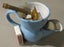 Lovely Antique Art Deco Era Duck Egg Blue Enamel Shaving Mug Brush & Brass Razor Carousel 3
