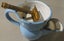Lovely Antique Art Deco Era Duck Egg Blue Enamel Shaving Mug Brush & Brass Razor Carousel 4