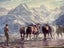 VINTAGE PRINT MOUNTED GLASS WOOD FRAME CLYDESDALES MT COOK PETER MORATH Carousel 2