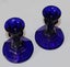 +++ BLUE ART GLASS (2) CANDLE HOLDERS +++ Carousel 5