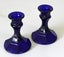 +++ BLUE ART GLASS (2) CANDLE HOLDERS +++ Carousel 6