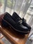 Black Leather Women’s Loafers with Gold Chain Carousel 5