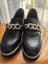 Black Leather Women’s Loafers with Gold Chain Carousel 4