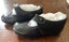 Pair Victorian period child's black leather hob-nail shoes with buttoned strap Carousel 1