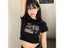 90s Black Harajuku Vintage Grunge Graphic Short Crop Top Streetwear Women Carousel 5