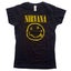 Nirvana T Shirt Yellow Smile Band Logo new Official Womens Skinny Fit Black Carousel 1