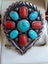 $1 Huge Navajo Zuni Turquoise & Red Coral Sterling Silver Ring 14.68gm Carousel 5