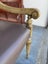 PAIR Vintage Gilt Wood Suede & Leather Arm Chair Carousel 6