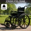 24In Foldable Steel Wheelchair In Black Steel Frame Heavy-Duty Disability Aid Carousel 6