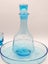 Vintage Aqua Blue Glass Decanter Tray & Aperitif Glasses Etched Carousel 4