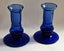 +++ BLUE ART GLASS (2) CANDLE STICKS +++ Carousel 11