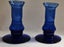 +++ BLUE ART GLASS (2) CANDLE STICKS +++ Carousel 12