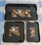 Vintage Toyo Japanese Lacquer Ware Serving Tray Set Golden Peacock Carousel 1
