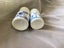 Vintage milk glass apothecary blue& white pair Belgium Carousel 5