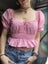 Adorable pink Pagani poofy-sleeved corset / crop top! Carousel 2