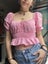 Adorable pink Pagani poofy-sleeved corset / crop top! Carousel 3