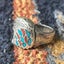 Vintage Navajo Sterling Silver Turquoise & Coral Chips Inlay Eagle Ring Carousel 5
