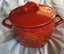 Vintage Arabia/Finel type orange floral enamel pot with lid – approx 18 cm 2.5lt Carousel 2
