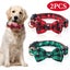 Christmas Dog Collar with Bow Tie Adjustable Dog Collar Red Green Plaid Dog Carousel 1