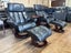 Pair of Regal Full Leather Stress-Free Recliners and Ottomans-Black Leather Carousel 3