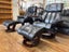 Pair of Regal Full Leather Stress-Free Recliners and Ottomans-Black Leather Carousel 4
