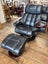 Pair of Regal Full Leather Stress-Free Recliners and Ottomans-Black Leather Carousel 6