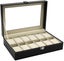 12 Slot Leather Watch Box Display Case Organizer with Framed Glass Lid Eleg Carousel 1