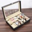 12 Slot Leather Watch Box Display Case Organizer with Framed Glass Lid Eleg Carousel 3