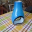 Dreamlight Mediterana Art Glass Turquoise Vase. Convex Windows. B/W Accents. Ex. Carousel 10