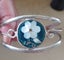 VINTAGE ALPACA MEXICAN SILVER PLATED MOTHER OF PEARL FLOWER INLAY BRACELET Carousel 2