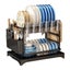2-Tier Household Dish Rack Countertop Storage With Drainboard Black Carousel 1