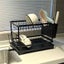 2-Tier Household Dish Rack Countertop Storage With Drainboard Black Carousel 3
