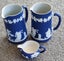 Antique Adams Dark Cobalt Blue Jasperware Jug Set 3 pcs Tunstall England Carousel 1