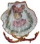 Shell Art - Scallop - Miss Rabbit in Pink w Golden Stag Antler Stand Carousel 1