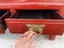A Vintage Chinese Red Lacquer Square Coffee Table with 2 Drawers Carousel 10
