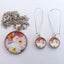 Pink & White Flowers Handmade Dome Pendant Necklace & Earrings Set Carousel 1