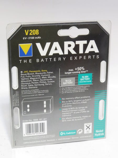 Genuine VARTA Battery 6V-2100mAh for Old Sony Handycam and Panasonic Camcorder Carousel 2